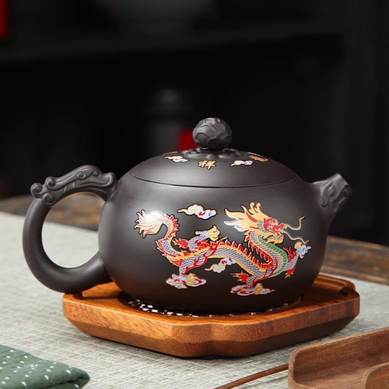 Hand-Made Dragon and Phoenix Color-Changing Purple Clay Teapot,Zisha Tea Pot Chinese Kung Fu Tea Set Tea Lover‘S Gift Large Capacity Teapot(17.6 Oz)