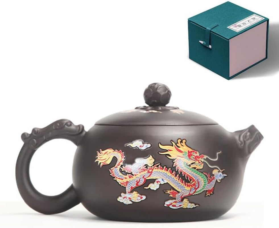 Hand-Made Dragon and Phoenix Color-Changing Purple Clay Teapot，Zisha Tea Pot Chinese Kung Fu Tea Set Tea Lover‘S Gift Large Capacity Teapot(17.6 Oz)