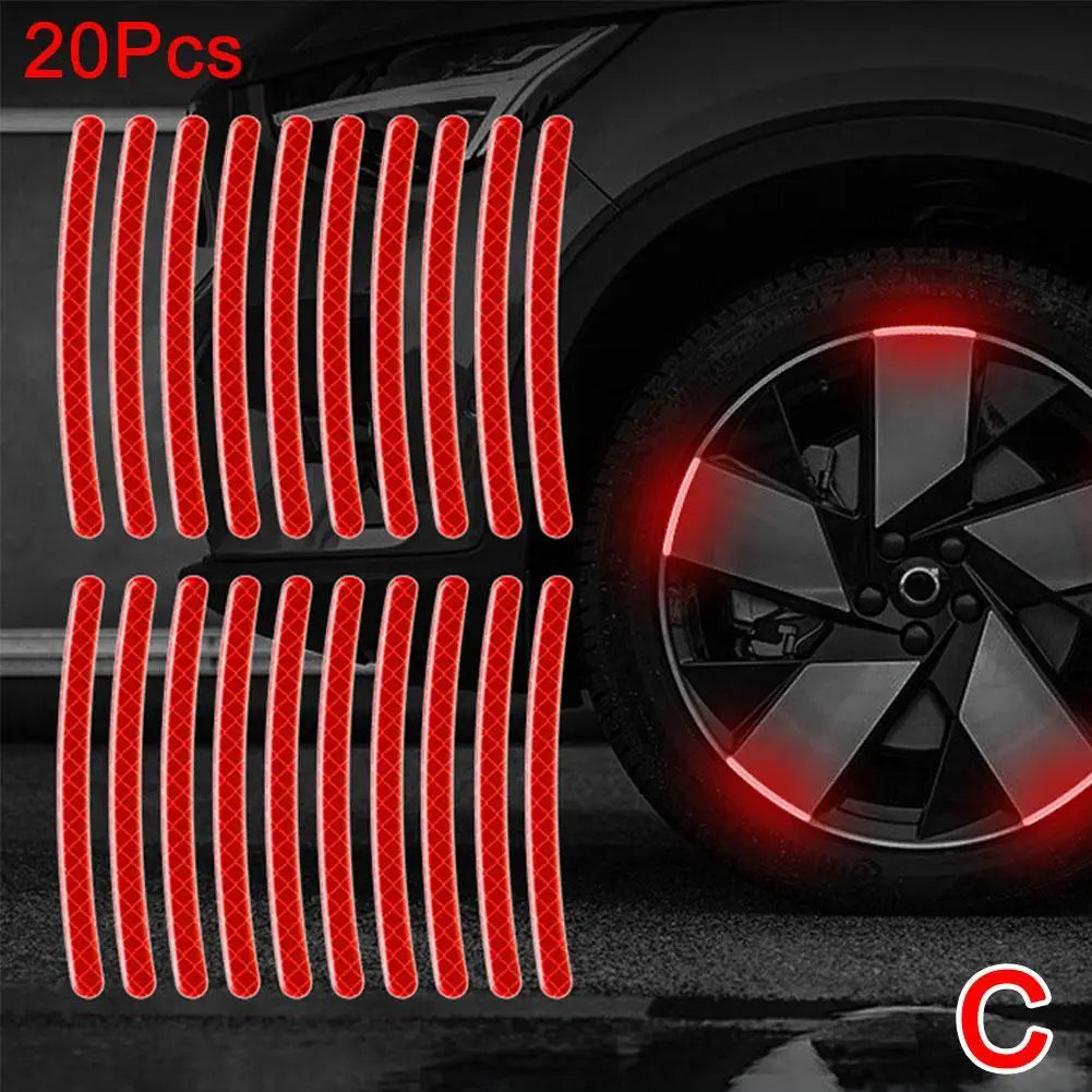 20Pcs Motorcycle Tire Rim Reflective Sticker Night Safety Warning Stickers Hub Reflector Auto Decals Motorcycle Wheel Strip Tool