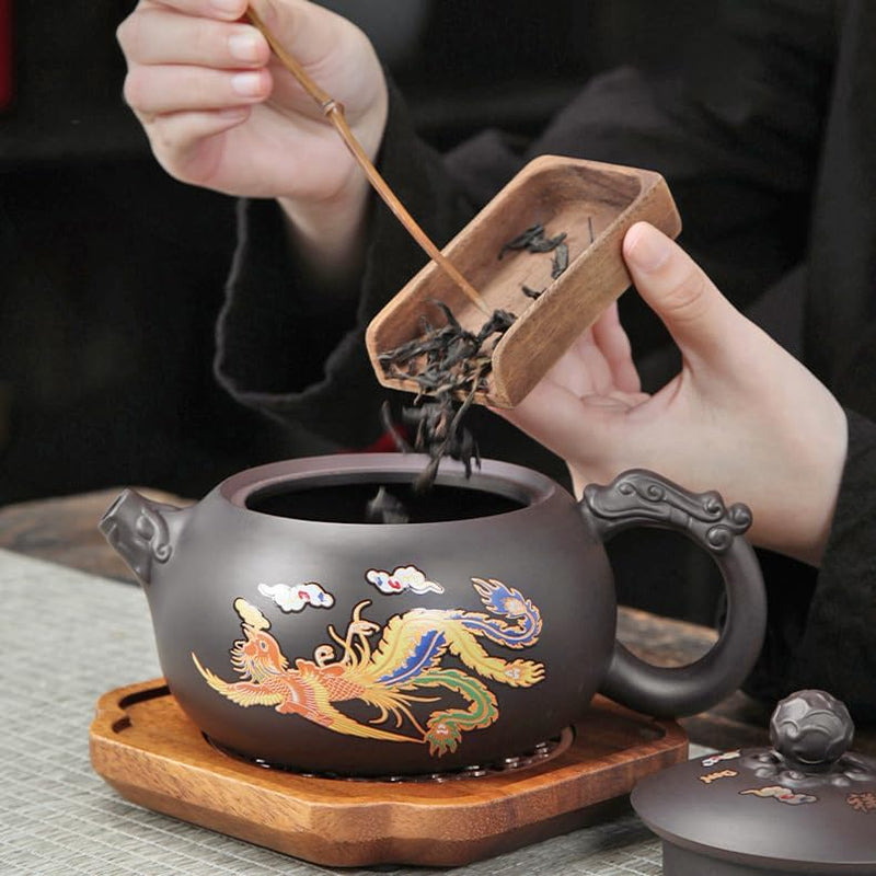 Hand-Made Dragon and Phoenix Color-Changing Purple Clay Teapot，Zisha Tea Pot Chinese Kung Fu Tea Set Tea Lover‘S Gift Large Capacity Teapot(17.6 Oz)