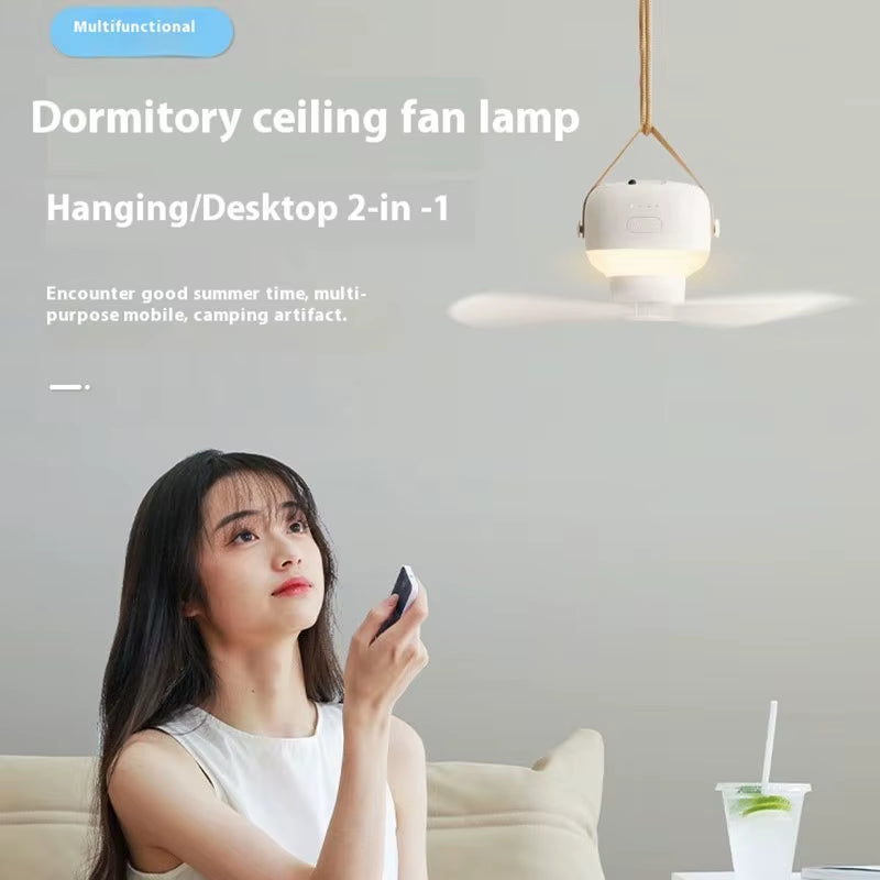 Portable Ceiling Fans Outdoor Camping Fan Tent Ventilator Cooler Rechargeable Electric Fan Remote Control LED Lighting