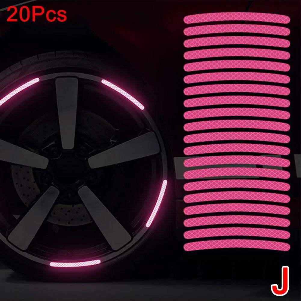 20Pcs Motorcycle Tire Rim Reflective Sticker Night Safety Warning Stickers Hub Reflector Auto Decals Motorcycle Wheel Strip Tool