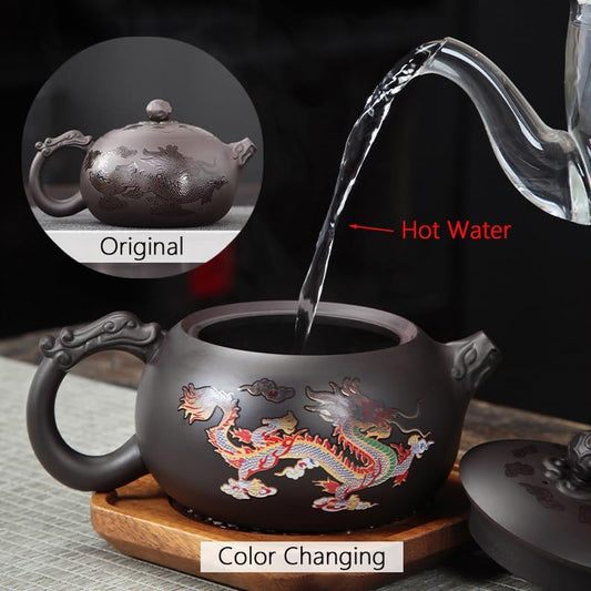 Hand-Made Dragon and Phoenix Color-Changing Purple Clay Teapot，Zisha Tea Pot Chinese Kung Fu Tea Set Tea Lover‘S Gift Large Capacity Teapot(17.6 Oz)