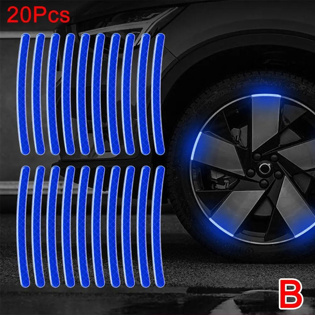 20Pcs Motorcycle Tire Rim Reflective Sticker Night Safety Warning Stickers Hub Reflector Auto Decals Motorcycle Wheel Strip Tool